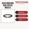 True Religion Black Horseshoe Bead 8 Inch Long Stretch Bracelet for Men Stainless Steel