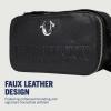 True Religion Camera Bag, Double-Zip Horseshoe Crossbody Purse with Adjustable Strap, Embossed Logo and Silver Hardware, Black