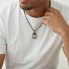 True Religion Cubic Zirconia Tiger Head Dog Tag Pendant 22 Inch Long Thick Box Chain Necklace for Men Black Rhodium Plated Brass