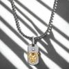 True Religion Cubic Zirconia Tiger Head Dog Tag Pendant 22 Inch Long Thick Box Chain Necklace for Men Black Rhodium Plated Brass
