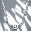 True Religion Horseshoe Ball Pendant 22 Inch Long Thick Box Chain Necklace for Men Rhodium Plated Brass