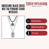 True Religion Horseshoe Black Cross Dog Tag Pendant 22 Inch Long Chain Necklace for Men Stainless Steel
