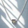 True Religion Horseshoe Pendant 22 Inch Long 3mm Thick Box Chain Necklace for Men Rhodium Plated Brass