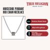 True Religion Horseshoe Pendant 22 Inch Long 3mm Thick Box Chain Necklace for Men Rhodium Plated Brass