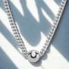 True Religion Horseshoe Pendant 22 Inch Long 3mm Thick Curb Chain Necklace for Men(White)