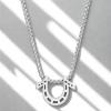 True Religion Horseshoe Pendant 22 Inch Long Rolo Chain Necklace for Men Stainless Steel