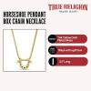 True Religion Horseshoe Pendant 22 Inch Long Thick Box Chain Necklace for Men 14K Yellow Gold Plated Brass