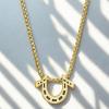True Religion Horseshoe Pendant 22 Inch Long Thick Box Chain Necklace for Men 14K Yellow Gold Plated Brass