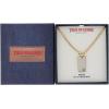 True Religion Pave Cubic Zirconia Dog Tag Pendant 22 Inch Long Thick Box Chain Necklace for Men 14K Yellow Gold Plated Brass