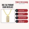 True Religion Pave Cubic Zirconia Dog Tag Pendant 22 Inch Long Thick Box Chain Necklace for Men 14K Yellow Gold Plated Brass