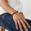 True Religion Simulated Red Leather Double Horseshoe 9 Inch Long Bracelet for Men Stainless Steel