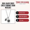 True Religion Skull Black Cross Circle Pendant 22 Inch Long Chain Necklace for Men Stainless Steel