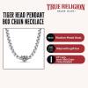 True Religion Tiger Head Pendant 22 Inch Long 6mm Thick Box Chain Necklace for Men Rhodium Plated Brass