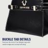 True Religion Tote Bag, Buckle Tab Structured Purse with Detachable Strap, Contrast Stitching and Silver Hardware(Black)
