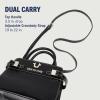 True Religion Tote Bag, Buckle Tab Structured Purse with Detachable Strap, Contrast Stitching and Silver Hardware(Black)
