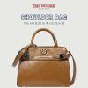 True Religion Tote Bag, Buckle Tab Structured Purse with Detachable Strap, Contrast Stitching and Silver Hardware(Camel)