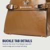 True Religion Tote Bag, Buckle Tab Structured Purse with Detachable Strap, Contrast Stitching and Silver Hardware(Camel)