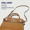 True Religion Tote Bag, Buckle Tab Structured Purse with Detachable Strap, Contrast Stitching and Silver Hardware(Camel)
