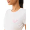True Religion Women’s Crystal Buddha Baby Tee – Crew Neck Casual T-Shirt