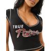 True Religion Women’s TR Ruching Cap Sleeves Top | Fitted Short Sleeve Shirt(Jet Black)