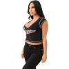 True Religion Women’s TR Ruching Cap Sleeves Top | Fitted Short Sleeve Shirt(Jet Black)