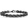 True Religion 8mm Wide 8 Inch Rolo Chain Bracelet for Men Black Rhodium Plated Stainless Steel