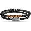True Religion Beaded Simulated Black Leather 8.5 Inch Double Row Bracelet for Men(Black)