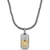 True Religion Cubic Zirconia Tiger Head Dog Tag Pendant 22 Inch Long Thick Box Chain Necklace for Men Black Rhodium Plated Brass