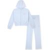 True Religion Girls 2 Piece Fleece Hooded Jogger Set – Zip-Front Hoodie & Sweatpants Outfit(Dusty Blue)