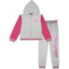 True Religion Girls 2 Piece Fleece Hooded Jogger Set – Zip-Front Hoodie & Sweatpants Outfit(Grey Varsity)