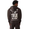 True Religion Men’s Patch Vintage Zip Up Hoodie – Full Zip Sweatshirt(Dark Brown)