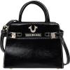True Religion Tote Bag, Buckle Tab Structured Purse with Detachable Strap, Contrast Stitching and Silver Hardware(Black)
