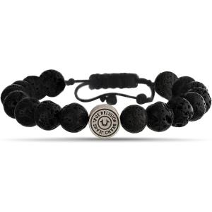 True Religion 9mm Black Bead Horseshoe 11 Inch Long Adjustable Bracelet for Men Stainless Steel