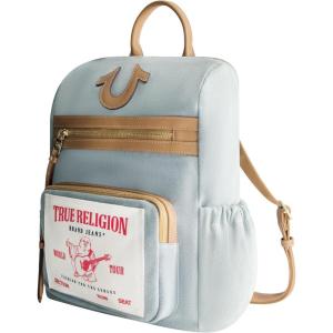 True Religion Backpack, Buddha Patch Bag with Horseshoe Logo and Zip Pocket Travel Bag, Denim