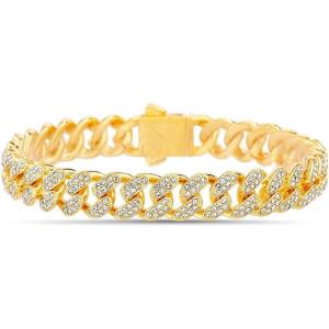 True Religion Crystal Set 10mm Wide 8 Inch Cuban Chain Bracelet for Men(Yellow)