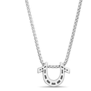 True Religion Horseshoe Pendant 22 Inch Long Rolo Chain Necklace for Men Stainless Steel