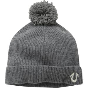 True Religion Men’s Knit Watchcap with Pom(Grey Heather)