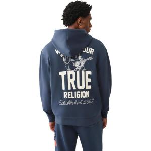 True Religion Men’s Patch Vintage Zip Up Hoodie – Full Zip Sweatshirt(Midnight Navy)