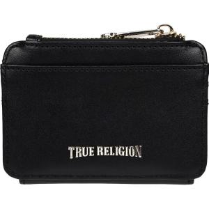 True Religion Tab Bifold Wallet, Compact Snap Closure with Card Slots and ID Window, Black