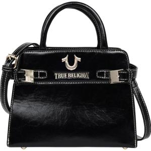 True Religion Tote Bag, Buckle Tab Structured Purse with Detachable Strap, Contrast Stitching and Silver Hardware(Black)