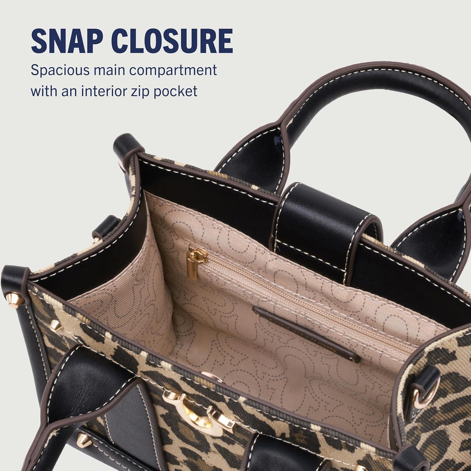 imageTrue Religion Mini Tote Bag Small Canvas Carryall with Handles and Inner Pocket for Women Leopard