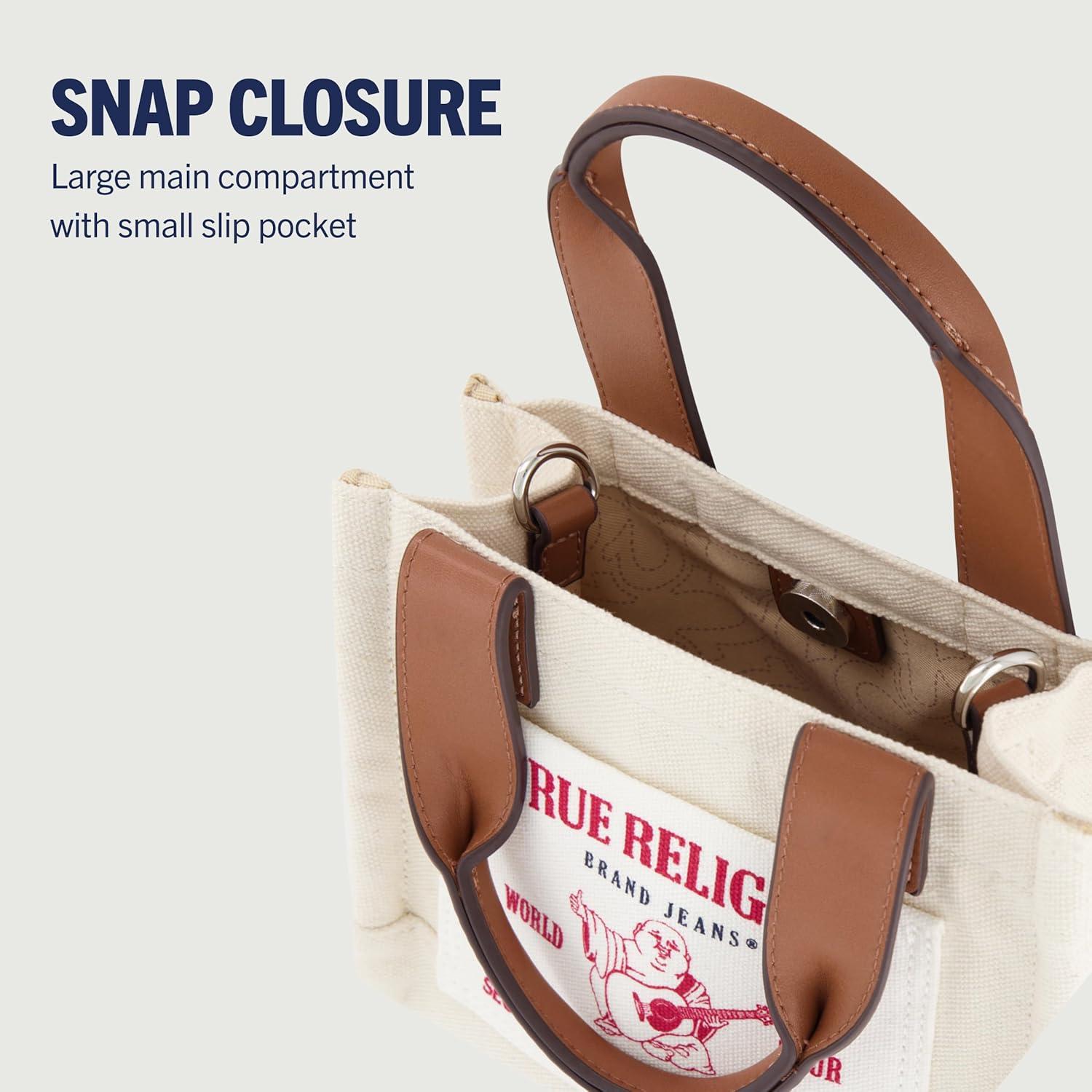 imageTrue Religion Tote Bag Womens Mini Travel Shoulder Bag with Adjustable StrapNatural