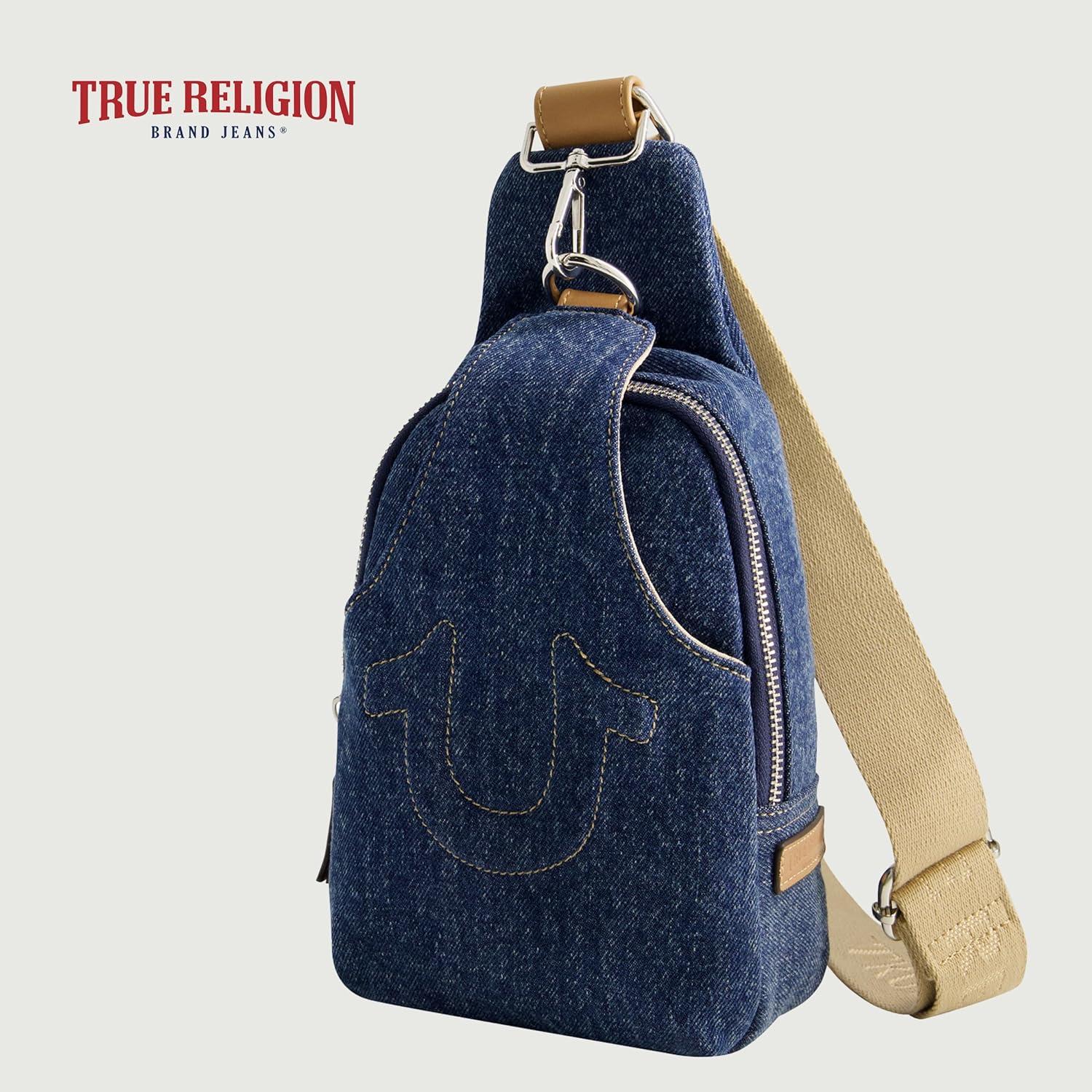 imageTrue Religion Womens Sling Bag Small Travel Backpack with Adjustable Shoulder Crossbody StrapDark Denim