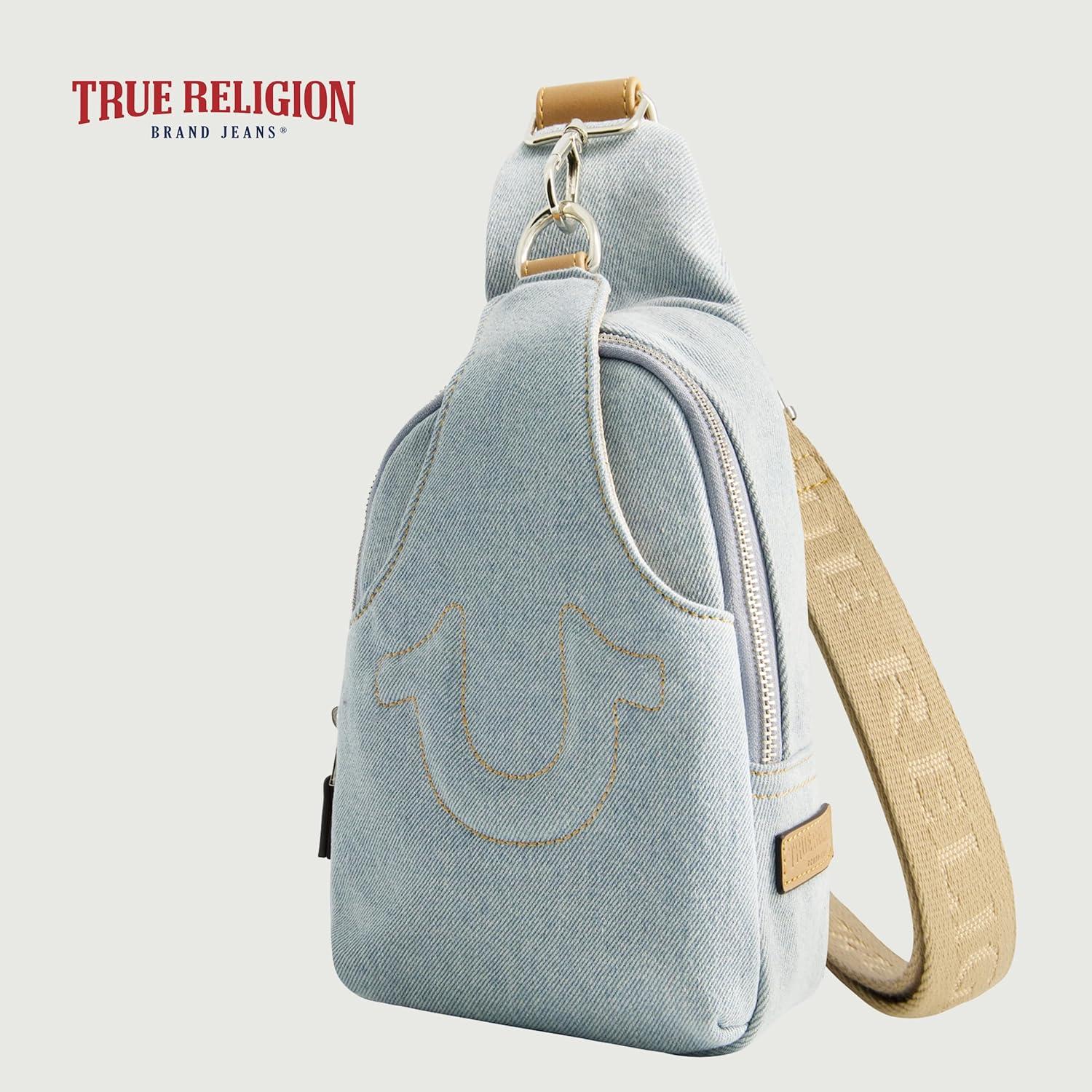 imageTrue Religion Womens Sling Bag Small Travel Backpack with Adjustable Shoulder Crossbody StrapLight Denim
