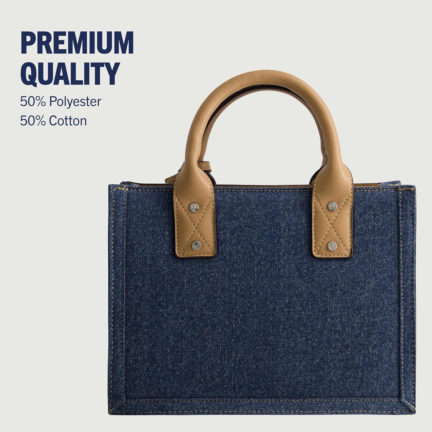 imageTrue Religion Womens Tote Bag Quilted Horseshoe Travel Shoulder Handbag with Adjustable Crossbody StrapDark Denim