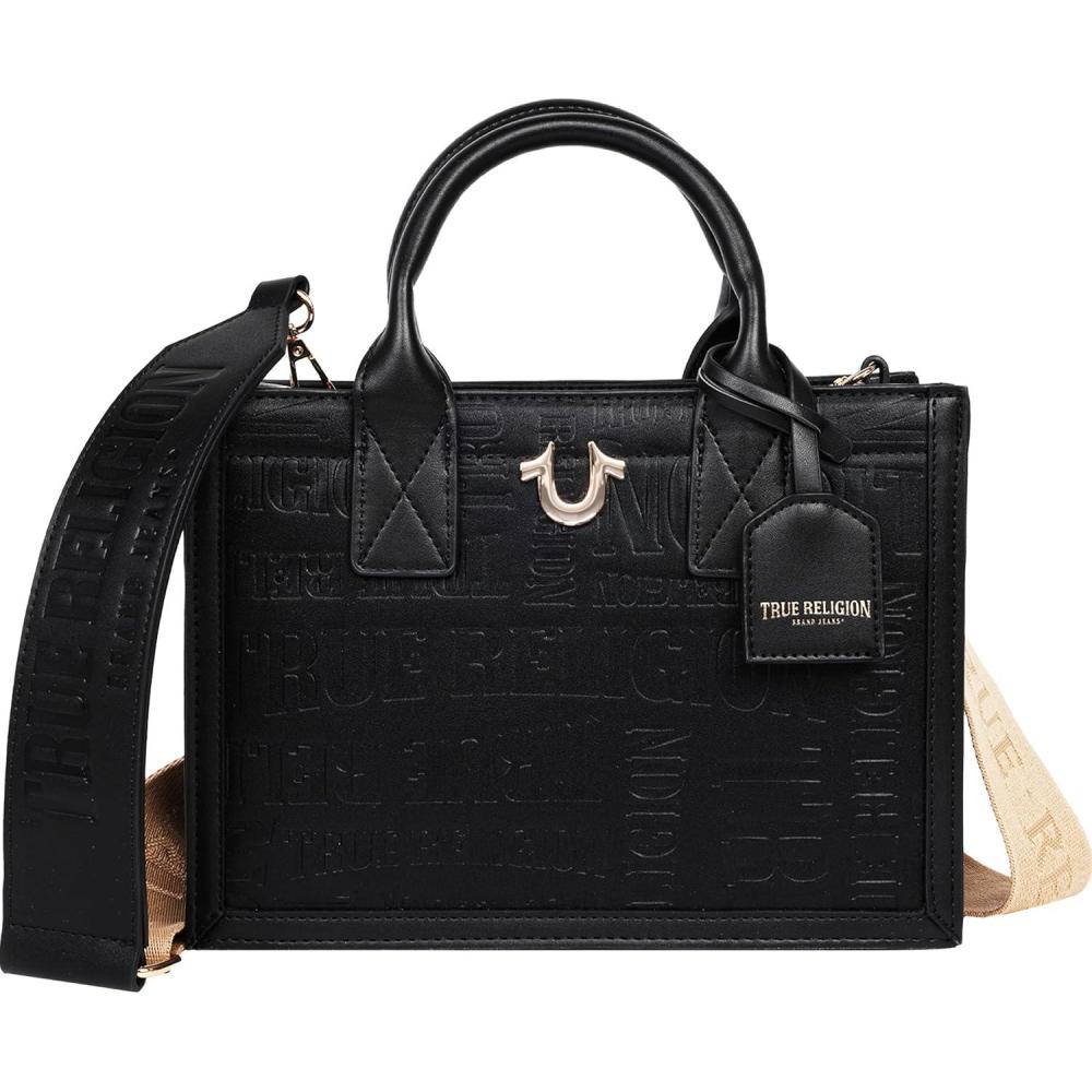 imageTrue Religion Mega Logo Modern Tote Structured Everyday Shoulder Bag Adjustable Crossbody Strap Spacious InteriorBlack