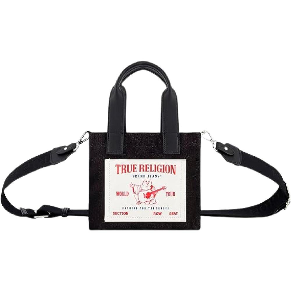imageTrue Religion Tote Bag Womens Mini Travel Shoulder Bag with Adjustable StrapBlack Denim