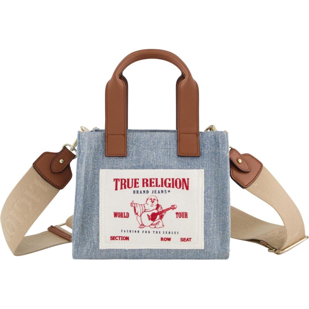 imageTrue Religion Tote Bag Womens Mini Travel Shoulder Bag with Adjustable StrapDenim