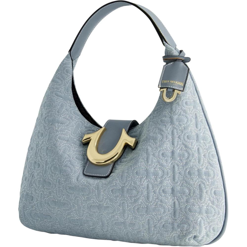 imageTrue Religion Tote Bag Womens Modern Edge Faux Suede Purse Handbag with Shoulder Strap Beige