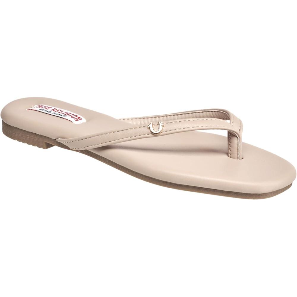 imageTrue Religion Womens Minimalist Flip Flop Sandals Sleek Style with Gold Logo CharmBeige